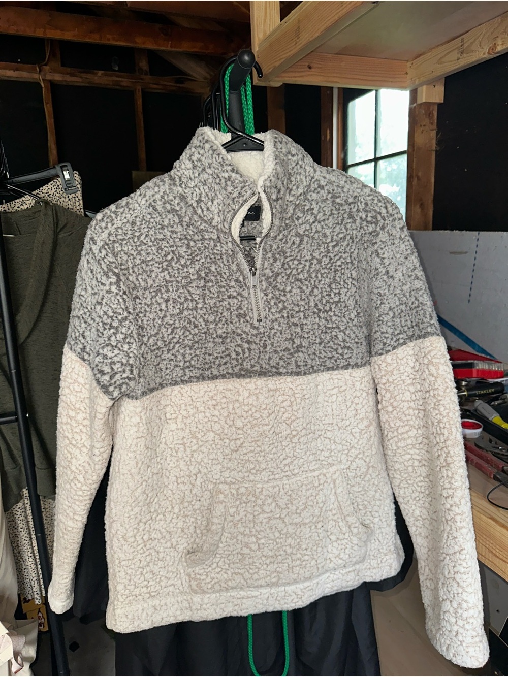 Love Tree Two-Tone Sherpa Quarter-Zip Pullover - Gray & Cream